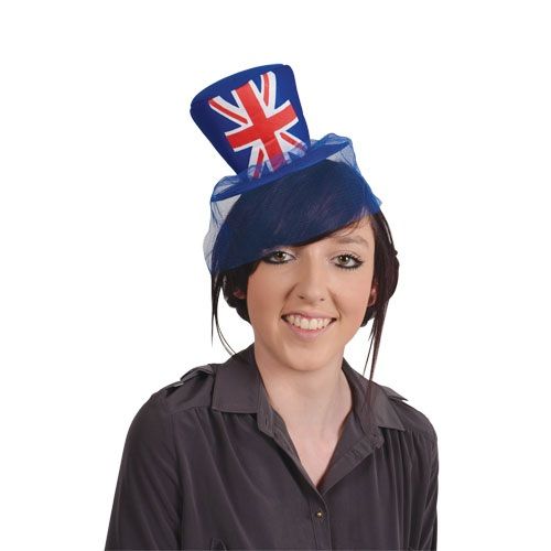 Union Jack Jubilee Olympics Fancy Dress Mini Top Hat On Headband With Veil