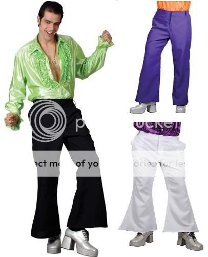 1970s Mens Flared Trousers Fancy Dress 3 Colours 3 Szs  