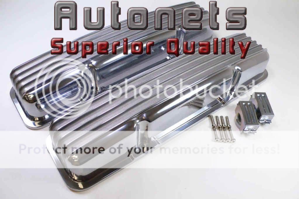 SBC Chevy Nolstalgic Finned Polished Aluminum Valve Covers 283 400 